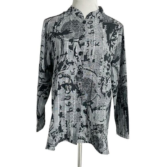 Niche Nilgun Derman Small Button Down Shirt Top Blouse Collared Lagenlook Boho - Picture 1 of 6